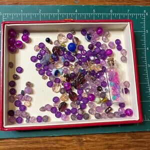 Unsearched Grab Bag Lot - Purple Glass Beads Mixed Shapes & Sizes 2.5 oz